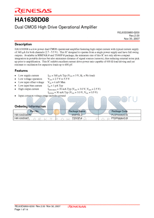 HA1630D08 datasheet - Dual CMOS High Drive Operational Amplifier