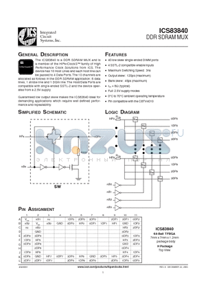 ICS83840AHLFT datasheet - DDR SDRAM MUX