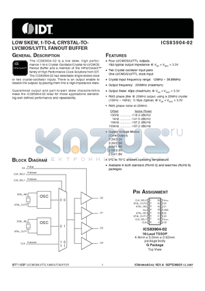 ICS83904-02 datasheet - LOW SKEW, 1-TO-4, CRYSTAL-TOLVCMOS/LVTTL FANOUT BUFFER