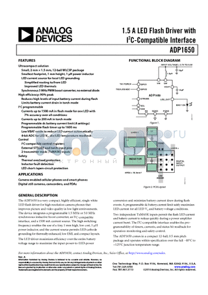 ADP1650 datasheet - 1.5 A LED Fiash Driver with I2C-Compatible Interface