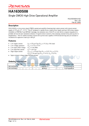 HA1630S08LP datasheet - Single CMOS High Drive Operational Amplifier