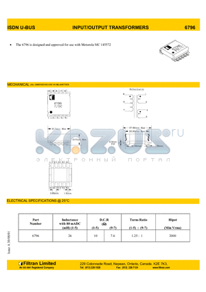 6796 datasheet - ISDN U-BUS INPUT/OUTPUT TRANSFORMERS