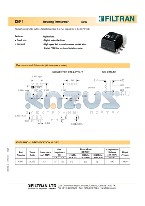 6797 datasheet - CEPT Matching Transformer