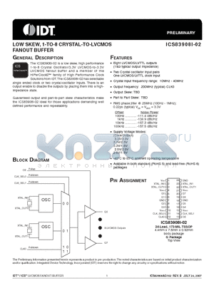 ICS83908AGI-02 datasheet - LOW SKEW, 1-TO-8 CRYSTAL-TO-LVCMOS FANOUT BUFFER