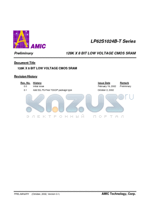 LP62S1024BU-70LLT datasheet - 128K X 8 BIT LOW VOLTAGE CMOS SRAM