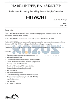 HA16341NT datasheet - Redundant Secondary Switching Power Supply Controller