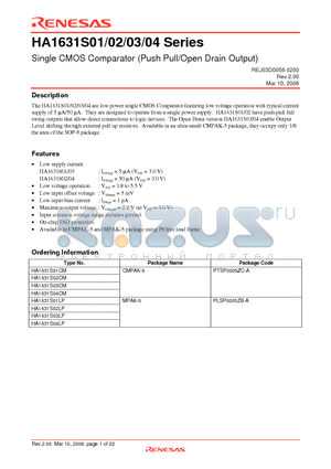 HA1631S03LP datasheet - Single CMOS Comparator (Push Pull/Open Drain Output)