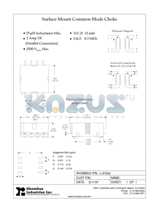 L-37204 datasheet - Surface Mount Common Mode Choke