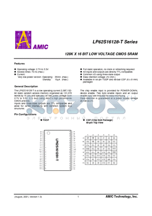 LP62S16128U-70LLT datasheet - 128K X 16 BIT LOW VOLTAGE CMOS SRAM