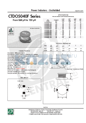 CTDO5040F-122M datasheet - Power Inductors - Unshielded