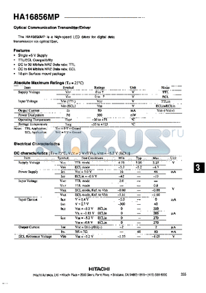 HA16856MP datasheet - Optical Communication Receiver/Amplifier