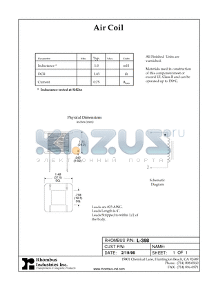 L-398 datasheet - Air Coil