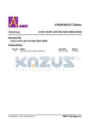 LP62S16512-T datasheet - 512K X 16 BIT LOW VOLTAGE CMOS SRAM