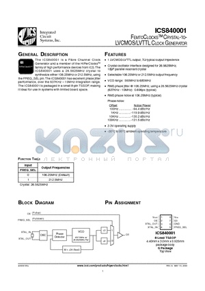 ICS840001BG datasheet - FEMTOCLOCKS CRYSTAL-TO-LVCMOS/LVTTL CLOCK GENERATOR