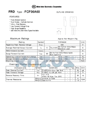 FCF06A60 datasheet - Low Forward Voltage drop Diode