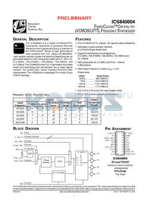 ICS840004 datasheet - FEMTOCLOCKS CRYSTAL-TO LVCMOS/LVTTL FREQUENCY SYNTHESIZER