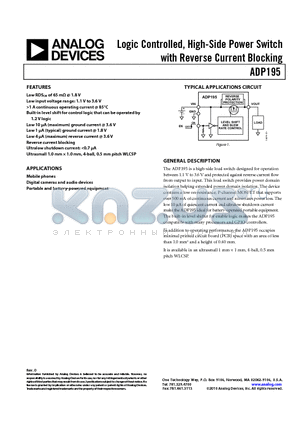 ADP195ACBZ-R7 datasheet - Logic Controlled, High-Side Power Switch with Reverse Current Blocking