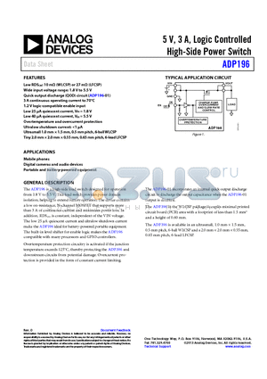 ADP196ACBZ-01-R7 datasheet - 5 V, 3 A, Logic Controlled High-Side Power Switch