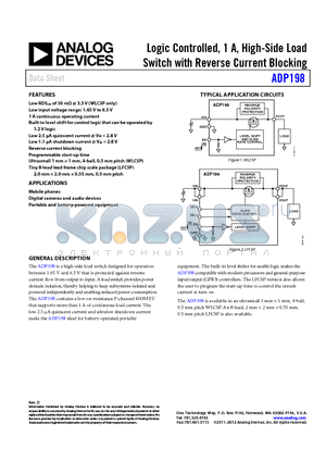 ADP198 datasheet - Logic Controlled, 1 A, High-Side Load