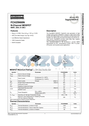 FCH25N60N datasheet - N-Channel MOSFET