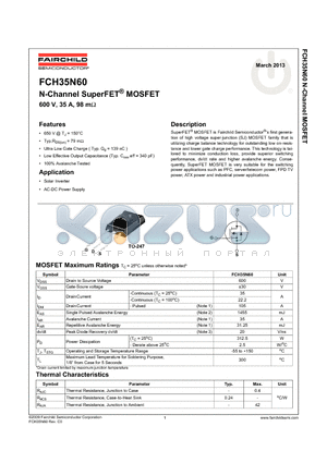 FCH35N60 datasheet - N-Channel SuperFET^ MOSFET