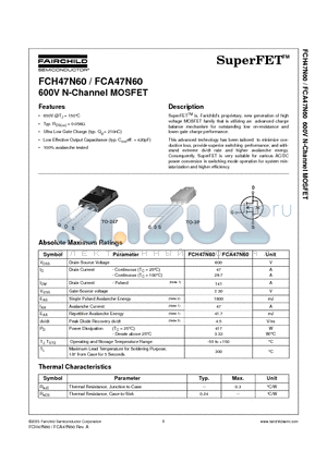 FCH47N60 datasheet - 600V N-Channel MOSFET