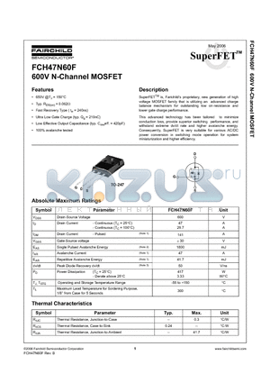 FCH47N60F datasheet - 600V N-Channel MOSFET