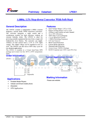 LP6301-12QVF datasheet - 1.5MHz, 1.5A Step-down Converter With Soft-Start