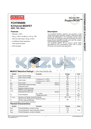 FCH76N60N_1112 datasheet - N-Channel MOSFET