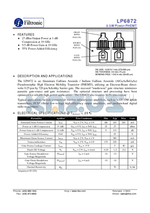 LP6872 datasheet - 0.5W POWER PHEMT