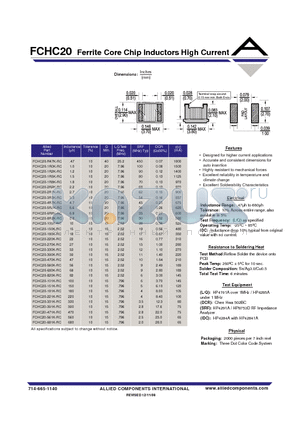 FCHC20-101K-RC datasheet - Ferrite Core Chip Inductors High Current