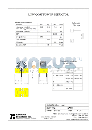 L-467 datasheet - LOW COST POWER INDUCTOR