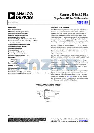 ADP2108AUJZ-3.3-R7 datasheet - Compact, 600 mA, 3 MHz, Step-Down DC-to-DC Converter