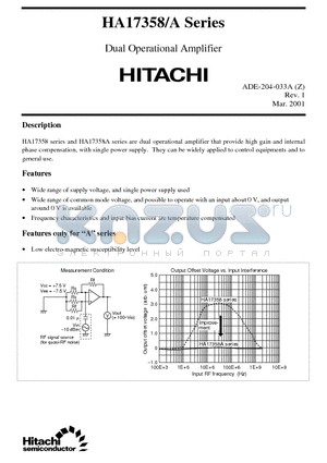 HA17358 datasheet - Dual Operational Amplifier