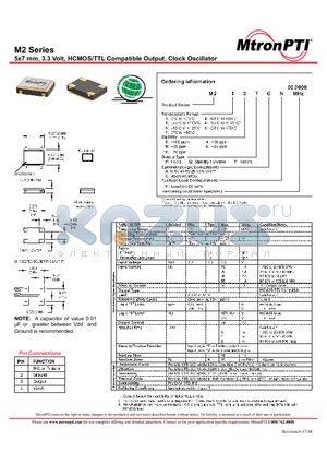M2_08 datasheet - 5x7 mm, 3.3 Volt, HCMOS/TTL Compatible Output, Clock Oscillator