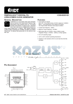 ICS8402010I datasheet - FEMTOCLOCK CRYSTAL-TOLVDS/LVCMOS CLOCK GENERATOR