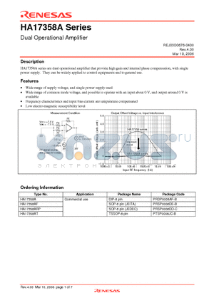 HA17358A datasheet - Dual Operational Amplifier