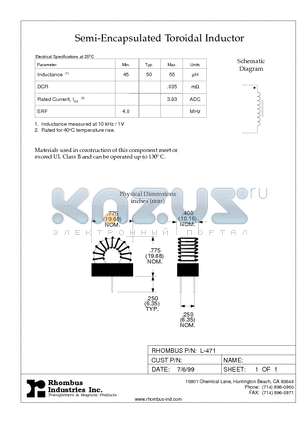 L-471 datasheet - Semi-Encapsulated Toroidal Inductor