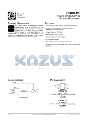 ICS840AG-125LFT datasheet - 125MHZ, LVCMOS/LVTTL OSCILLATOR REPLACEMENT