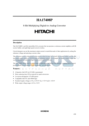 HA17408P datasheet - 8-Bit Multiplying Digital-to-Analog Converter