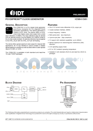 ICS841S01 datasheet - PCI EXPRESS CLOCK GENERATOR
