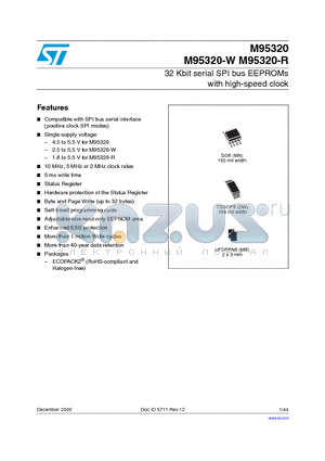 M95320-RMB3P/P datasheet - 32 Kbit serial SPI bus EEPROMs with high-speed clock