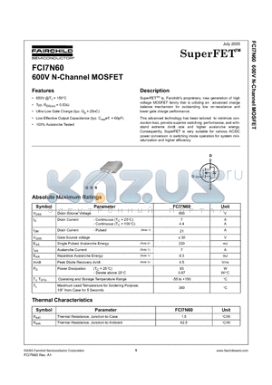 FCI7N60 datasheet - 600V N-Channel MOSFET