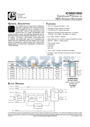 ICS8421002AGI datasheet - FEMTOCLOCKS CRYSTAL-TO-HSTL FREQUENCY SYNTHESIZER