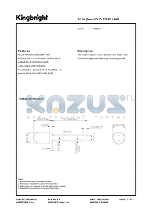 L-53GT datasheet - T-1 3/4(5mm) SOLID STATE LAMP