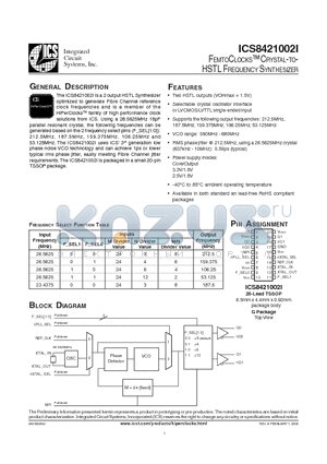 ICS8421002AGIT datasheet - FEMTOCLOCKS CRYSTAL-TO-HSTL FREQUENCY SYNTHESIZER