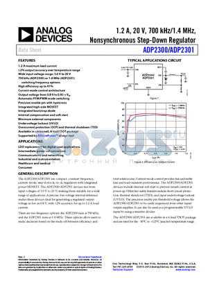 ADP2301AUJZ-R7 datasheet - 1.2 A, 20 V, 700 kHz/1.4 MHz, Nonsynchronous Step-Down Regulator
