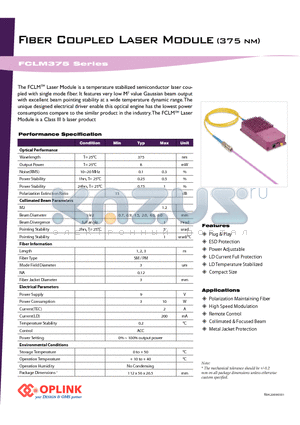 FCLM375P08RD0 datasheet - Fiber Coupled Laser Module