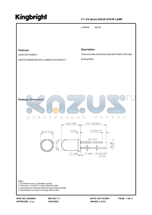 L-54PWC datasheet - T-1 3/4 (5mm) SOLID STATE LAMP