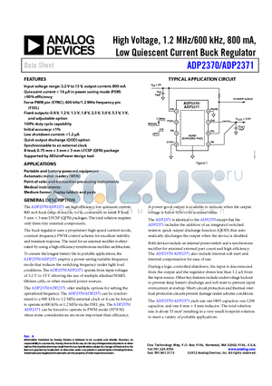 ADP2370ACPZ-3.3-R7 datasheet - High Voltage, 1.2 MHz/600 kHz, 800 mA